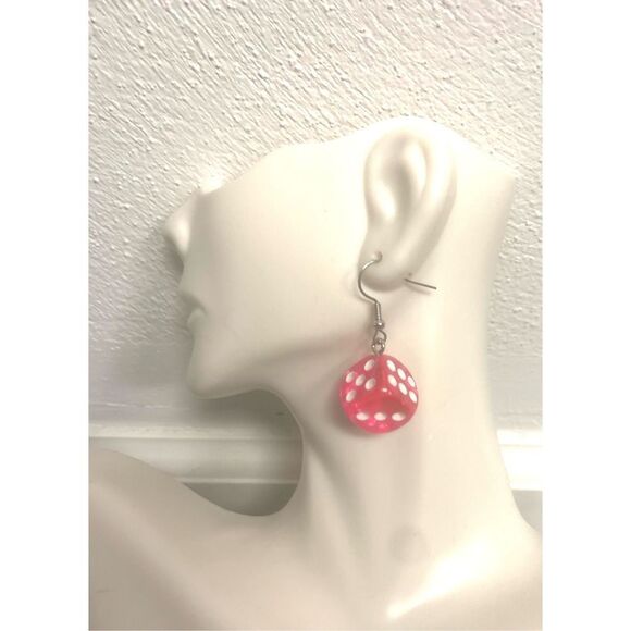 Pink Dice Statement Earrings - Picture 1 of 3